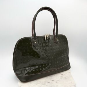 Arcadia Patent Leather Tote Handbag in Dark Olive Green